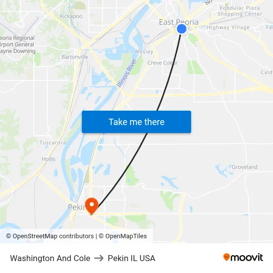 Washington And Cole to Pekin IL USA map