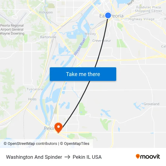 Washington And Spinder to Pekin IL USA map