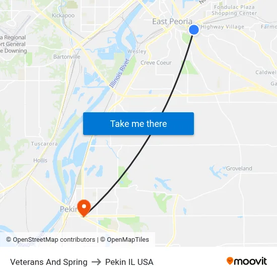 Veterans And Spring to Pekin IL USA map