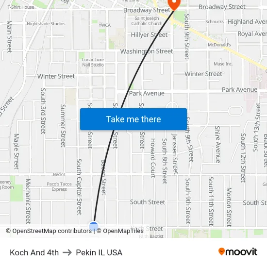 Koch And 4th to Pekin IL USA map