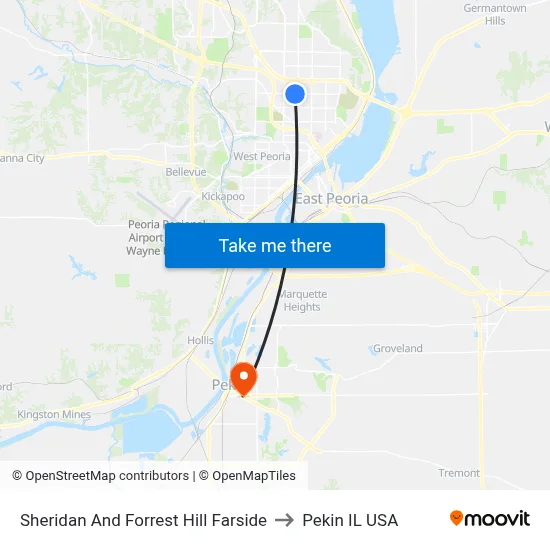 Sheridan And Forrest Hill Farside to Pekin IL USA map