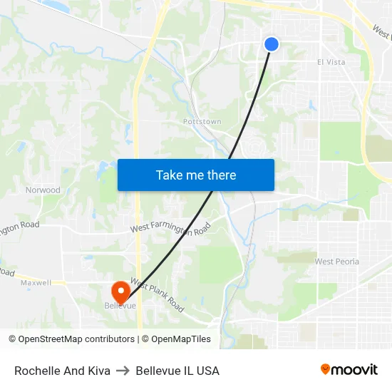 Rochelle And Kiva to Bellevue IL USA map