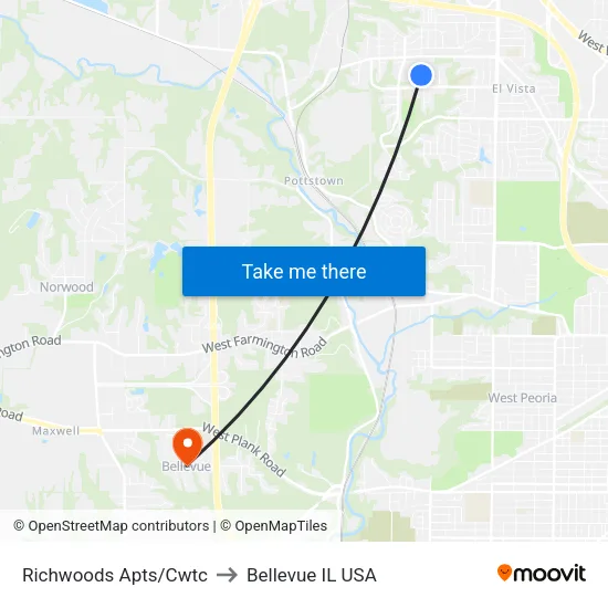 Richwoods Apts/Cwtc to Bellevue IL USA map