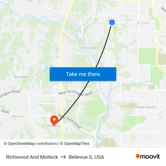 Richwood And Molleck to Bellevue IL USA map