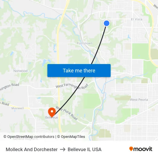 Molleck And Dorchester to Bellevue IL USA map