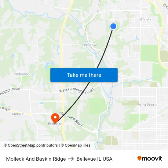 Molleck And Baskin Ridge to Bellevue IL USA map
