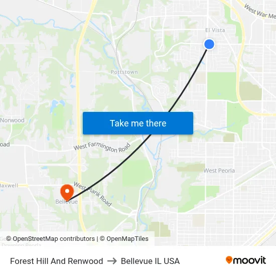 Forest Hill And Renwood to Bellevue IL USA map