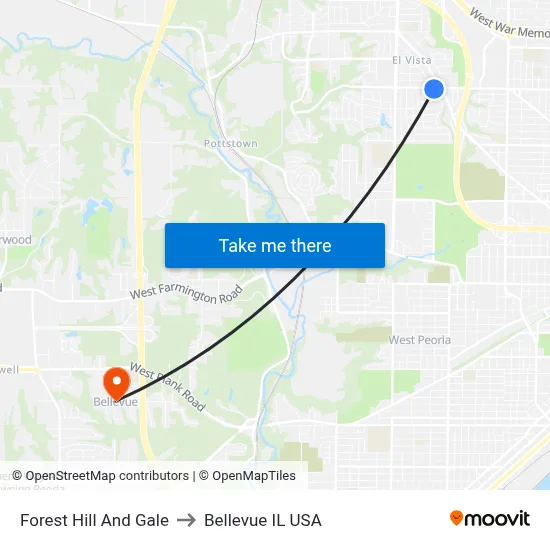 Forest Hill And Gale to Bellevue IL USA map