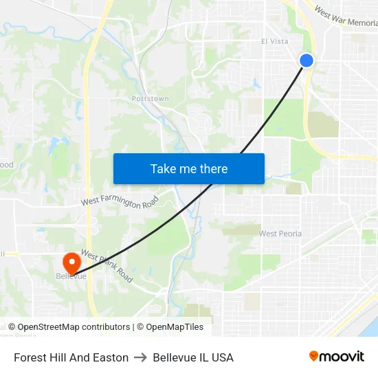 Forest Hill And Easton to Bellevue IL USA map