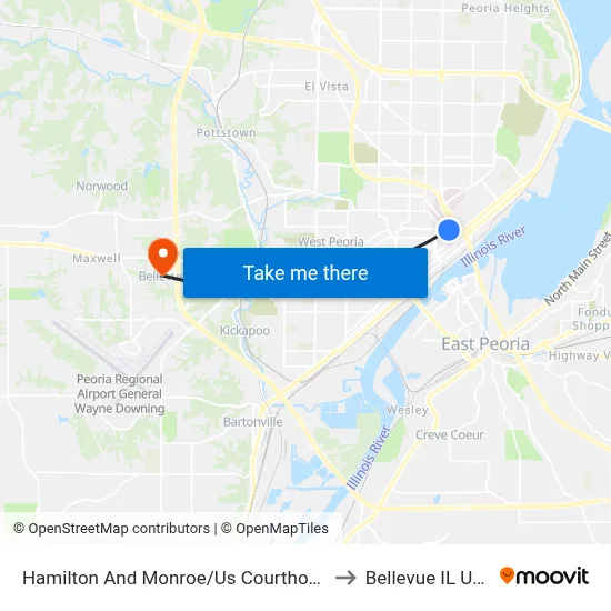 Hamilton And Monroe/Us Courthouse to Bellevue IL USA map