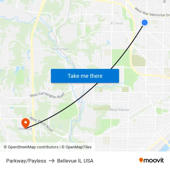 Parkway/Payless to Bellevue IL USA map