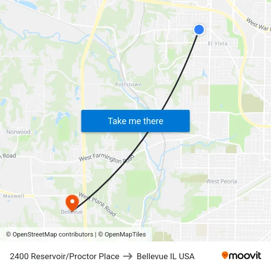 2400 Reservoir/Proctor Place to Bellevue IL USA map