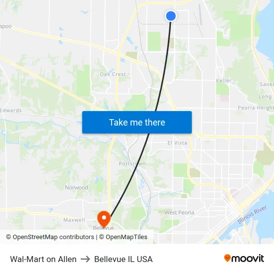 Wal-Mart on Allen to Bellevue IL USA map