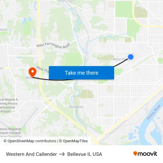 Western And Callender to Bellevue IL USA map