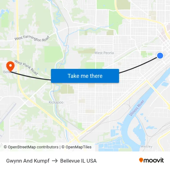 Gwynn And Kumpf to Bellevue IL USA map