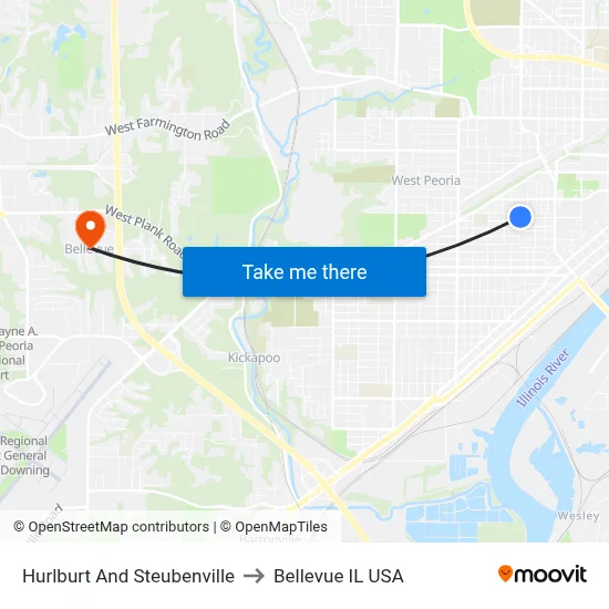 Hurlburt And Steubenville to Bellevue IL USA map