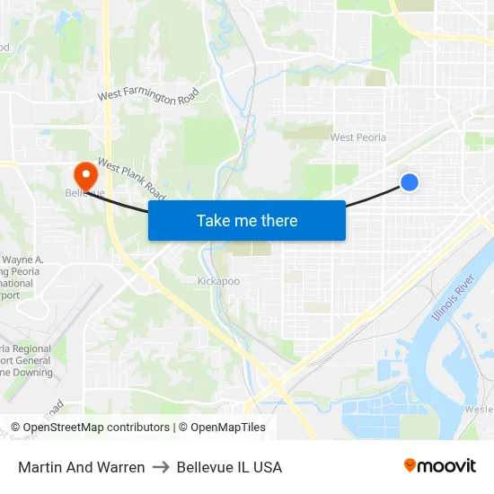 Martin And Warren to Bellevue IL USA map