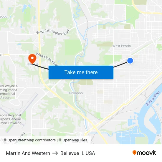 Martin And Western to Bellevue IL USA map