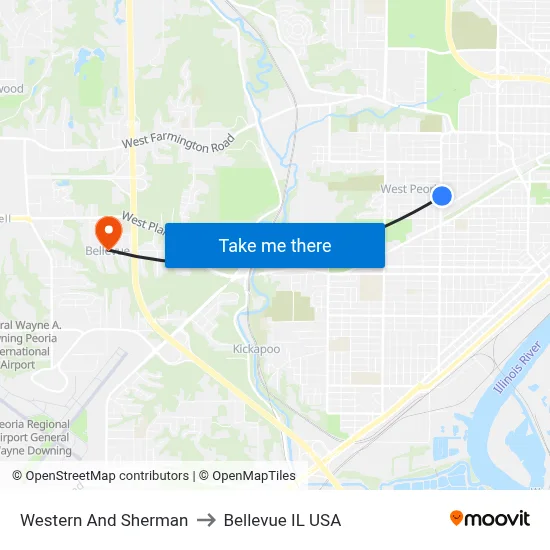 Western And Sherman to Bellevue IL USA map