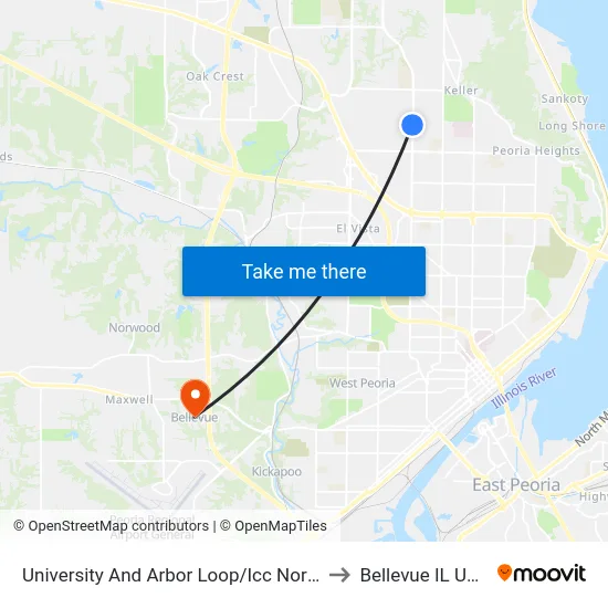 University And Arbor Loop/Icc North to Bellevue IL USA map