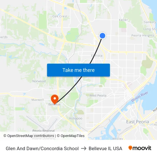 Glen And Dawn/Concordia School to Bellevue IL USA map