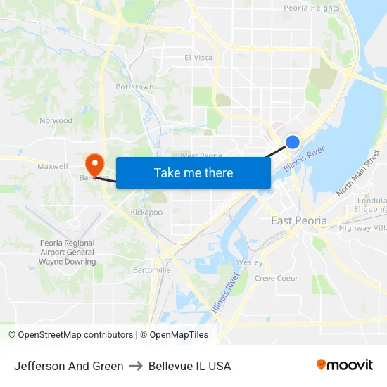 Jefferson And Green to Bellevue IL USA map