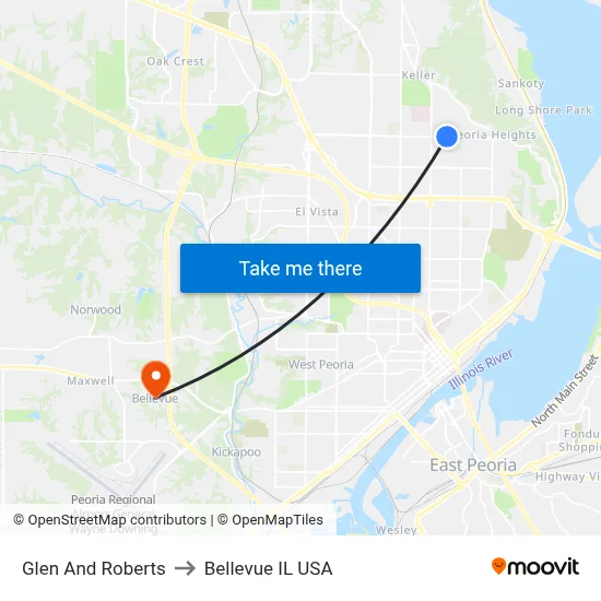Glen And Roberts to Bellevue IL USA map