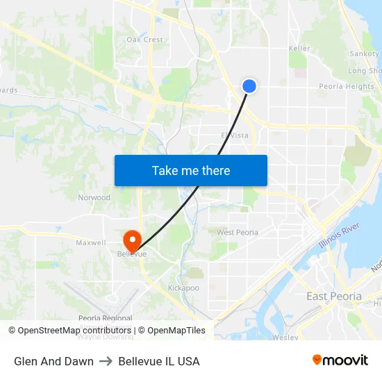 Glen And Dawn to Bellevue IL USA map