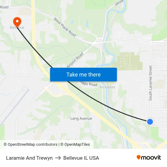 Laramie And Trewyn to Bellevue IL USA map