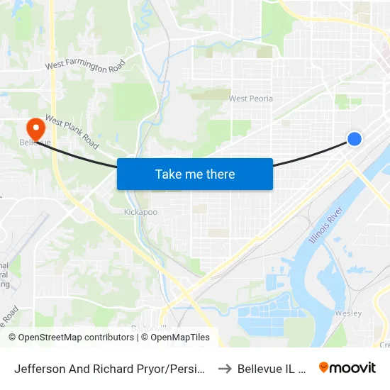 Jefferson And Richard Pryor/Persimmon to Bellevue IL USA map