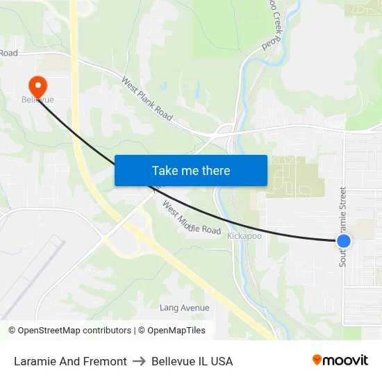 Laramie And Fremont to Bellevue IL USA map