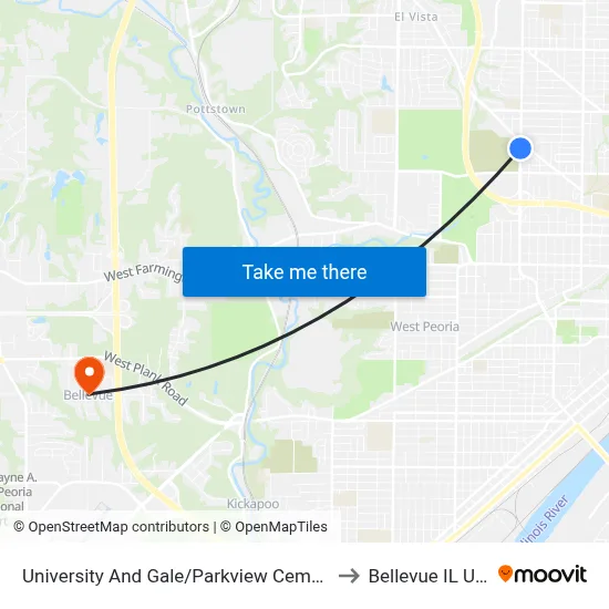 University And Gale/Parkview Cemetery to Bellevue IL USA map