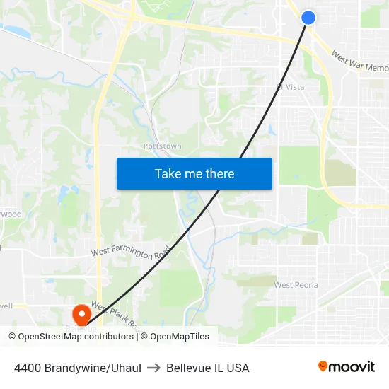 4400 Brandywine/Uhaul to Bellevue IL USA map