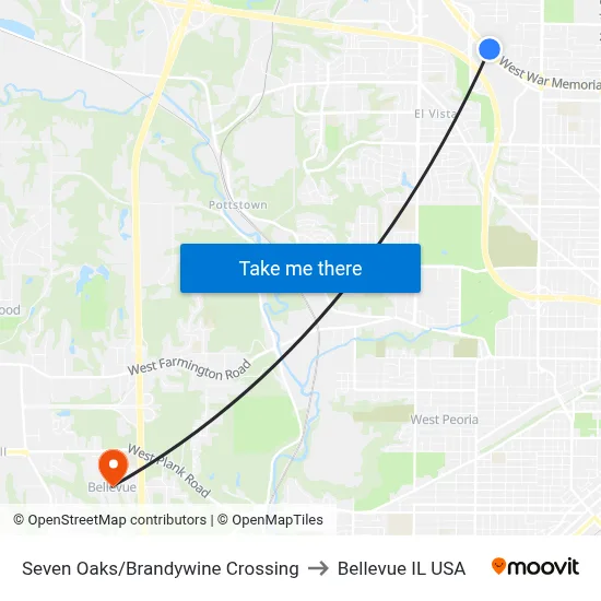 Seven Oaks/Brandywine Crossing to Bellevue IL USA map