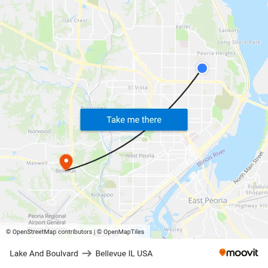 Lake And Boulvard to Bellevue IL USA map