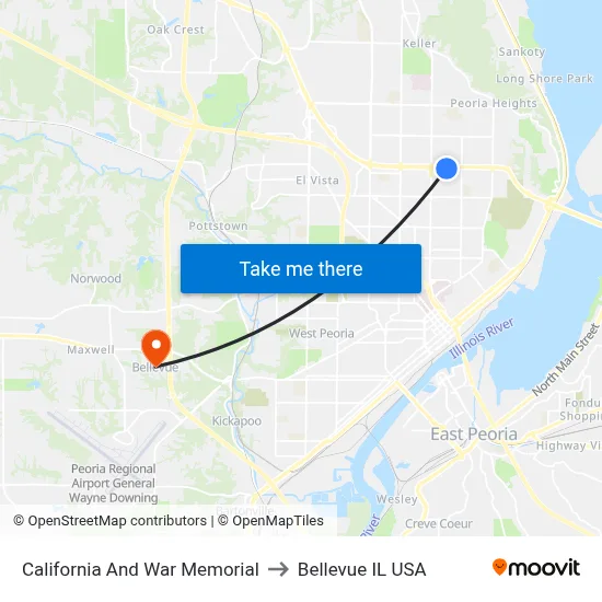 California And War Memorial to Bellevue IL USA map