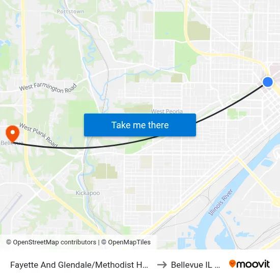 Fayette And Glendale/Methodist Hospital to Bellevue IL USA map