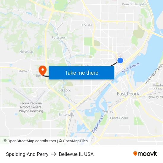 Spalding And Perry to Bellevue IL USA map