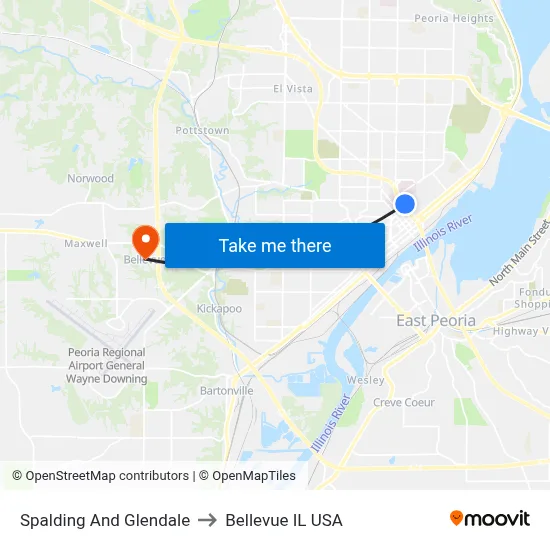 Spalding And Glendale to Bellevue IL USA map