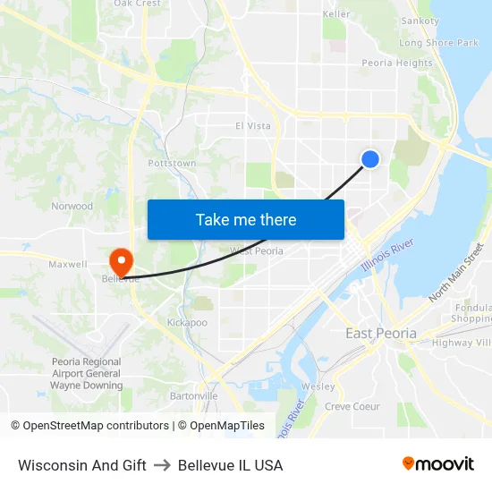 Wisconsin And Gift to Bellevue IL USA map