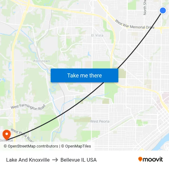 Lake And Knoxville to Bellevue IL USA map