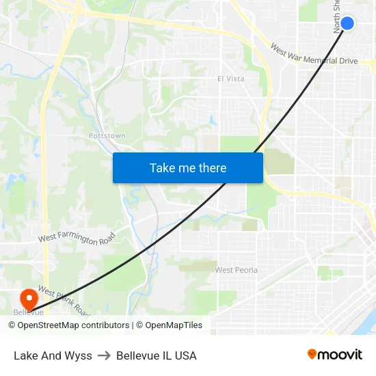 Lake And Wyss to Bellevue IL USA map