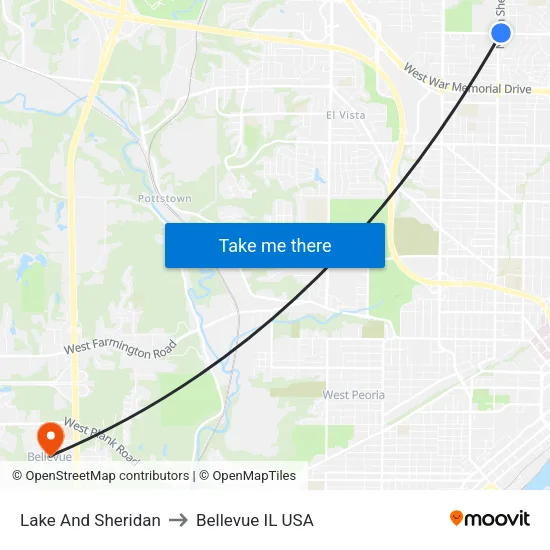 Lake And Sheridan to Bellevue IL USA map