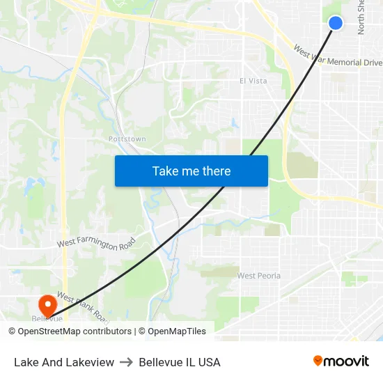 Lake And Lakeview to Bellevue IL USA map