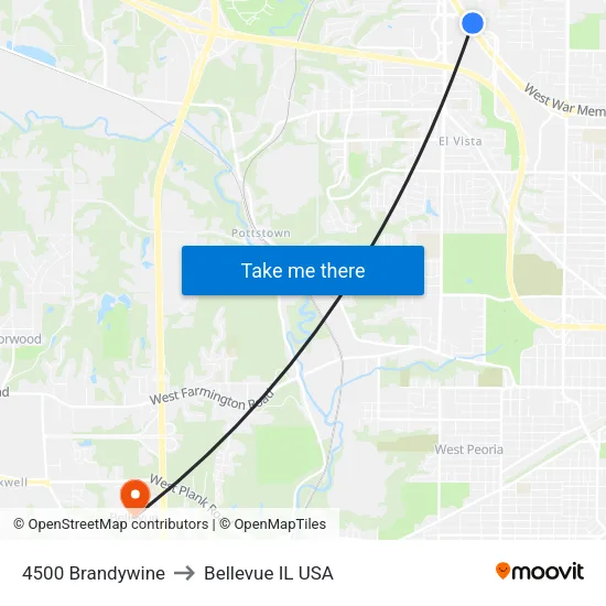 4500 Brandywine to Bellevue IL USA map