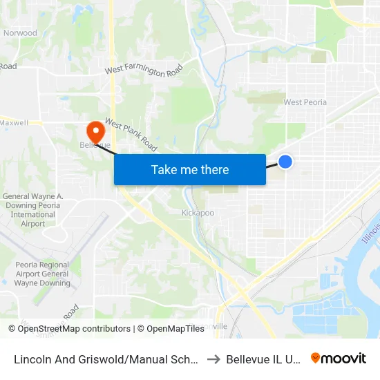 Lincoln And Griswold/Manual School to Bellevue IL USA map