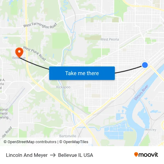 Lincoln And Meyer to Bellevue IL USA map
