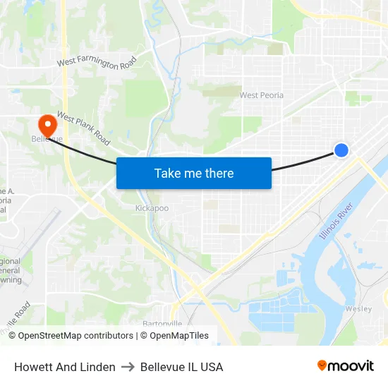 Howett And Linden to Bellevue IL USA map