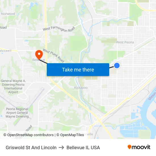 Griswold St And Lincoln to Bellevue IL USA map