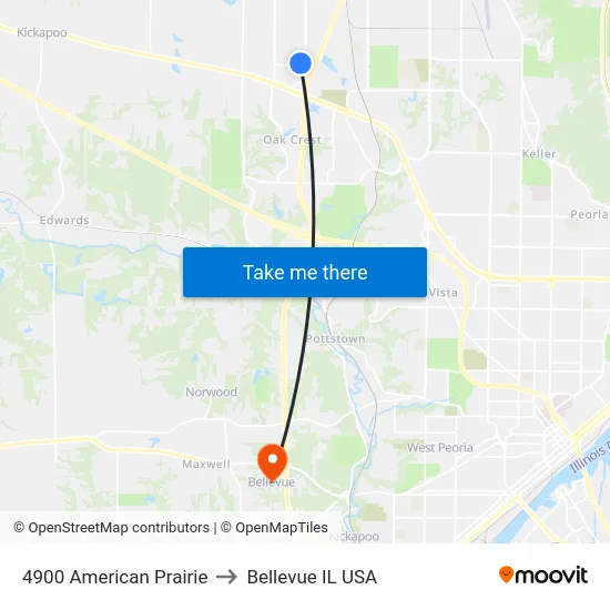 4900 American Prairie to Bellevue IL USA map